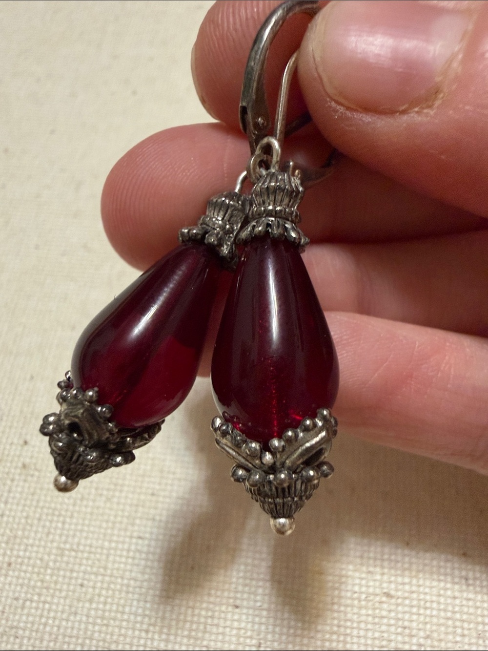Elegant Sterling Burgundy Teardrop Dangle Earrings - Picture 10 of 10